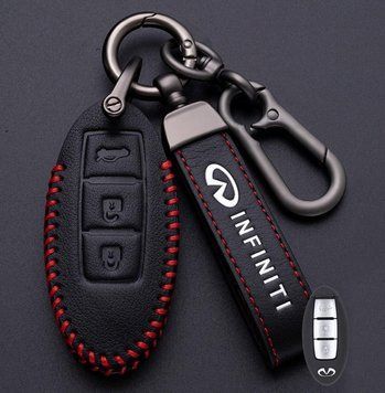 Кожаный чехол для ключа Infinity 3 кнопки + брелок с логотипом авто 108882 фото