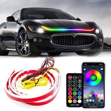 Подсветка капота с бегущим поворотом Multicolor LED 2023 DRL Remote APP 150cm 107955 фото
