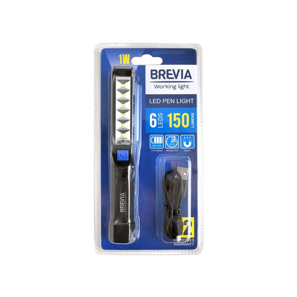 Фонарь ручной светодиодный с магнитом Brevia LED Pen Light 6SMD 1W LED 150Lm 900mAh MicroUSB 11210 94447 фото