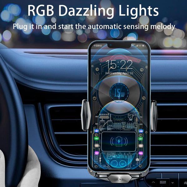 Автоутримувач Wireless Induction Car Holder Auto Open-Close XYJ A6 15W RGB Black 108941 фото