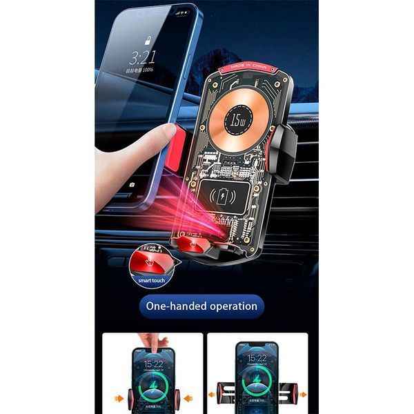 Автоутримувач Wireless Induction Car Holder Auto Open-Close XYJ A6 15W RGB Black 108941 фото