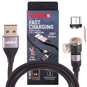 Кабель Voin 6601M USB - MicroUSB 3,0A 1м магнитный шарнирный Black (VC-6601M BK) 106600 фото