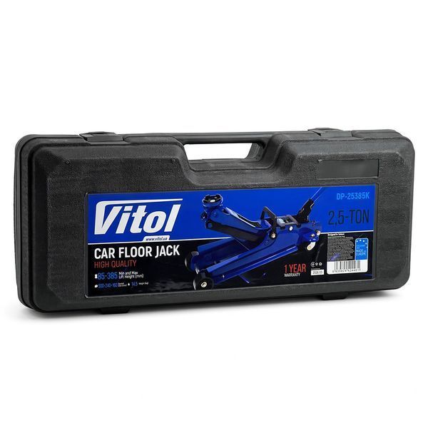 Домкрат підкатний Vitol DP-25385K 2,5т з низьким підкатом (85-385мм) Кейс 124540 фото