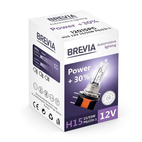 Автолампа Brevia H15 12V 15/55W PGJ23t-1 Power +30% CP (12015PC) 124511 фото