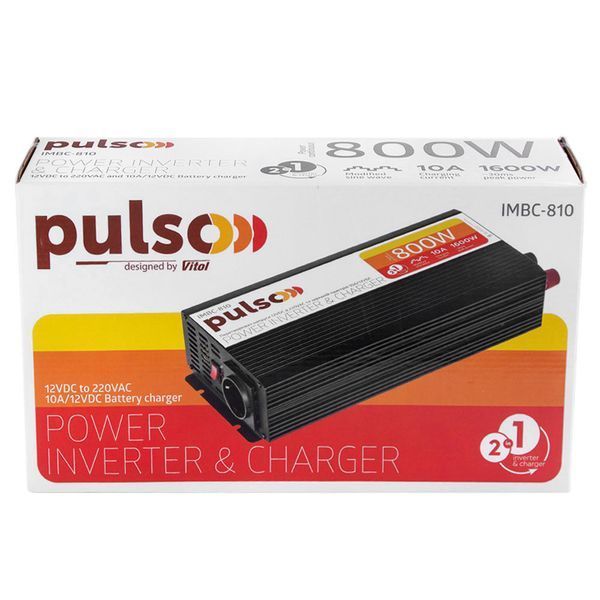 Преобразователь напряжения с зарядным Pulso IMBC-810 12V-220V 800W 10A 1-Розетка (мод. синусоид) 123267 фото