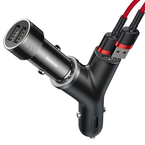 Автомобильное зарядное Baseus Y Type Dual USB+Cigarette Lighter Extended 3.4A 40W (CCALL-YX01) Black 103753 фото