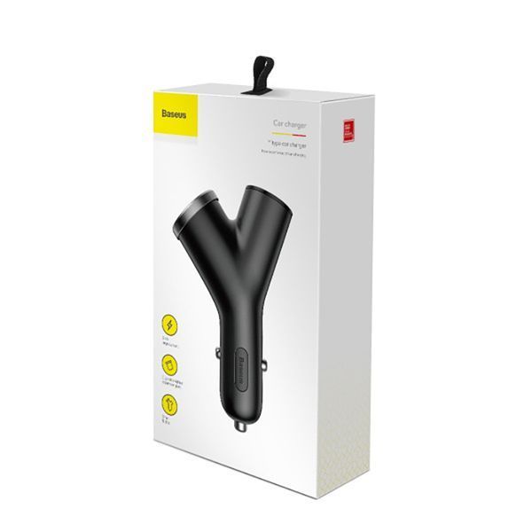 Автомобильное зарядное Baseus Y Type Dual USB+Cigarette Lighter Extended 3.4A 40W (CCALL-YX01) Black 103753 фото