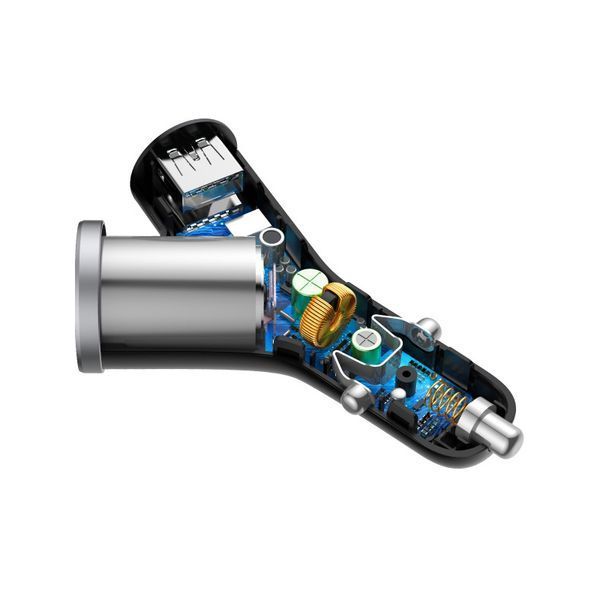 Автомобильное зарядное Baseus Y Type Dual USB+Cigarette Lighter Extended 3.4A 40W (CCALL-YX01) Black 103753 фото