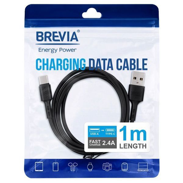 Кабель Brevia USB - Type-C 1m Black (51100BUCZ1) 124667 фото