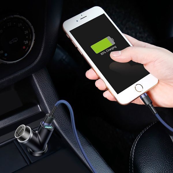 Автомобильное зарядное Baseus Y Type Dual USB+Cigarette Lighter Extended 3.4A 40W (CCALL-YX01) Black 103753 фото