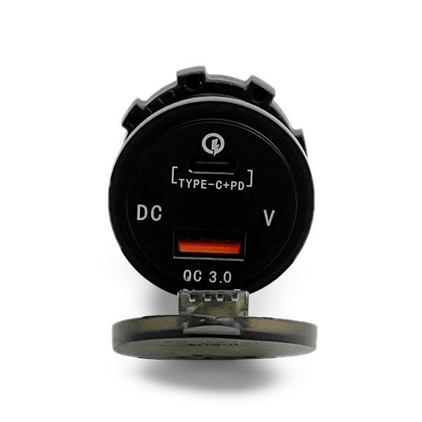 Врезное зарядное устройство 1 USB + Type-C DC 12-24V 5V (QC 3.0+PD) Blue подсветка (Вольтметр) 123178 фото