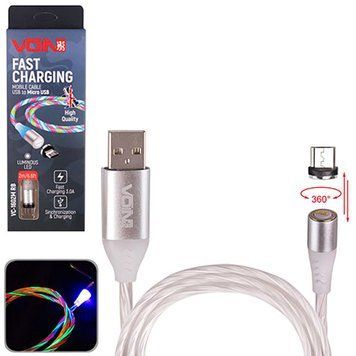 Кабель Voin Multicolor LED USB - MicroUSB 3А 2м магнитный (VC-1602M RB) 108625 фото