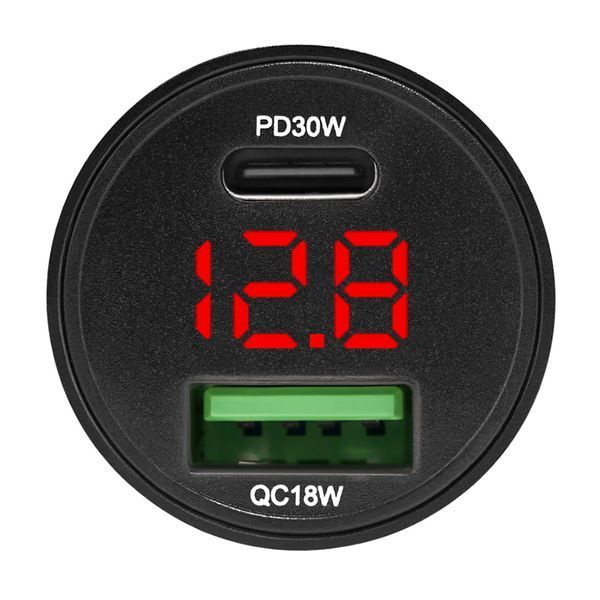 Автомобильное зарядное Brevia ePower DualMetal Display 48W Type-C+USB (46648CADB) Black 123729 фото