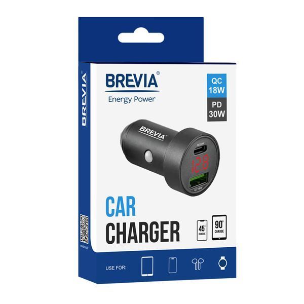 Автомобильное зарядное Brevia ePower DualMetal Display 48W Type-C+USB (46648CADB) Black 123729 фото