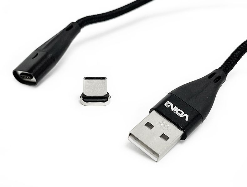 Кабель Voin 6102C LED Green USB - Type C 3,0A 2м магнитный Black (VC-6102C BK) 100259 фото