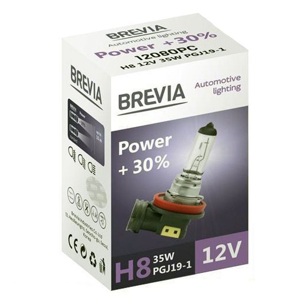 Автолампа Brevia H8 12V 35W Power+30% (12080PC) 69779 фото