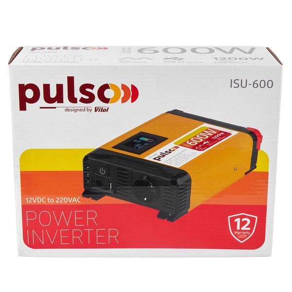 Преобразователь напряжения Pulso ISU-600 12V-220V 600W LCD USB-5V DC 2.0A 1-Розетка (прав. синусоид) 123144 фото