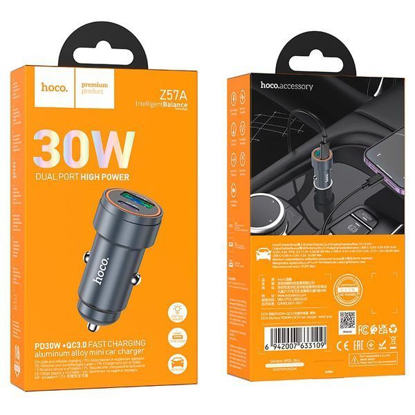Автомобильное зарядное Hoco Glorious car charger Z57A 1USB 1Type-C PD/QC 3A 30W (24127) 123800 фото