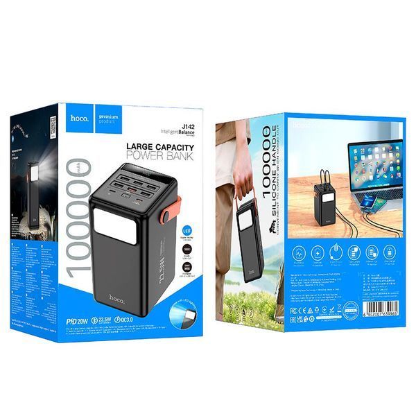 Повербанк Hoco Surpass fully compatible J142 100000mAh 6USB 2Type-C 22.5W 3A PD QC Black 122507 фото
