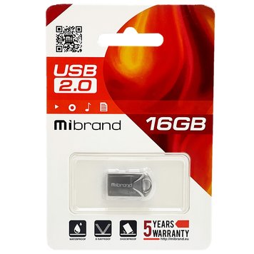 USB флешка Mibrand USB 2.0 Hawk 16Gb Silver 109308 фото