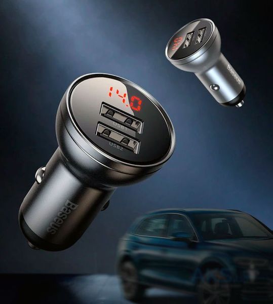 Зарядное устройства для телефонов Baseus Digital Display Dual USB 4.8A Car Charger 24W (CCBX-0S) Sil 89334 фото