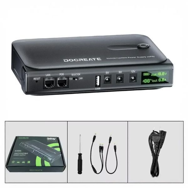 Повербанк для роутера UPS Docreate DC1036L 36W USB LAN POE (без аккумуляторів 18650) 123516 фото