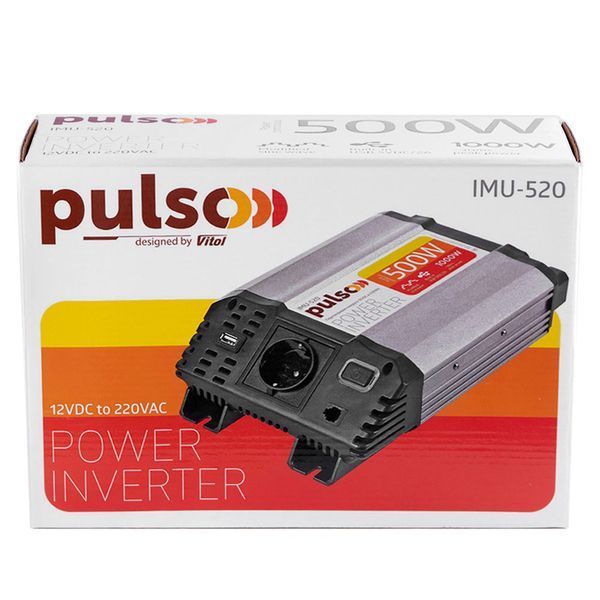 Преобразователь напряжения Pulso IMU-520 12V-220V 500W 1USB-5V DC 2.0A 1-Розетка (мод. синусоид) 123142 фото