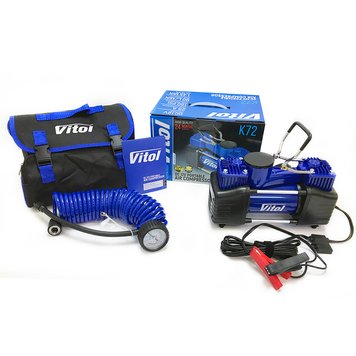 Компрессор ViTOL К-72 R15-R18 25Amp 90л 2 цилиндра шланг 5,0м с дефлятором/клеммы (К-72) 85906 фото