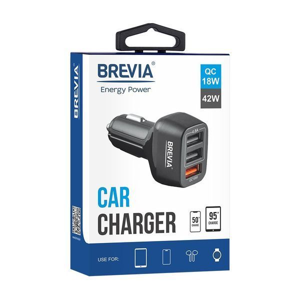 Автомобільне зарядне Brevia ePower TriDrive 42W 3xUSB-A (46042TUB) Black 124714 фото