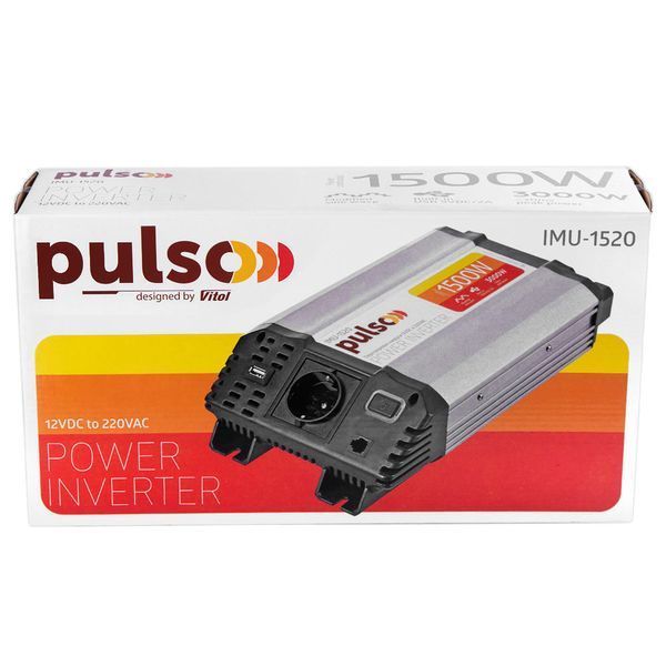 Преобразователь напряжения Pulso IMU-1520 12V-220V 1500W 1USB-5V DC 2.0A 1-Розетка (мод. синусоид) 123140 фото