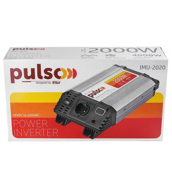 Преобразователь напряжения Pulso IMU-2020 12V-220V 2000W 1USB-5V DC 2.0A 2-Розетки (мод. синусоид) 123141 фото