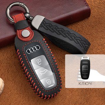 Кожаный чехол для ключа (универсальный) Audi №6 3 кнопки 109030 фото