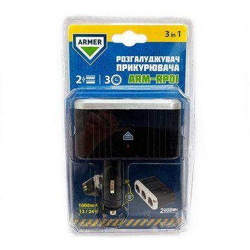 Розгалужувач прикурювача 3в1 Armer ARM-RP01 2 USB 1000mA 12-24V 95664 фото