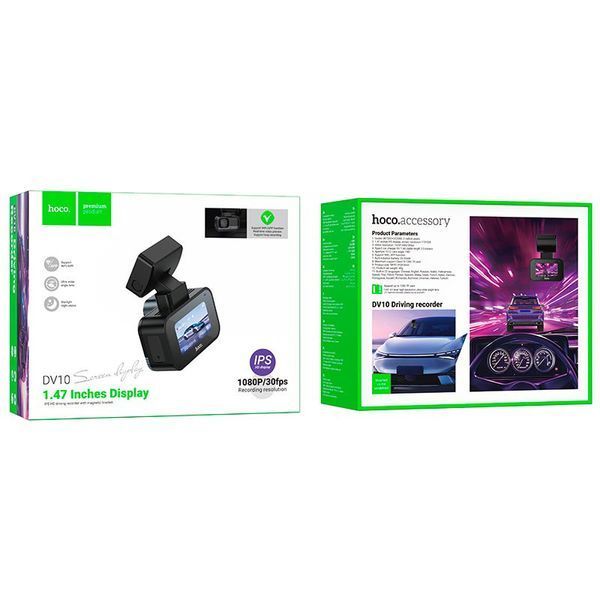 Відеореєстратор Hoco Mini Screen Dashcam DV10 1.47" IPS 1080P 30fps WiFi Black 123286 фото