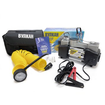 Компрессор Вулкан КА-В12122 R16-R18 25Amp 90л клеммы шланг 7,5м с дефлятором фонарь 2 цилиндра 95657 фото