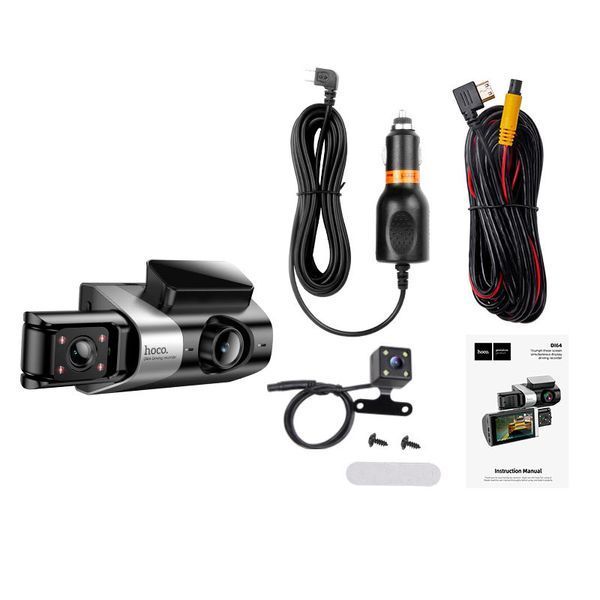 Видеорегистратор Hoco Triumph Three-Screen Simultaneous Display DI64 3" 720P/480P/480P WiFi Black 123447 фото