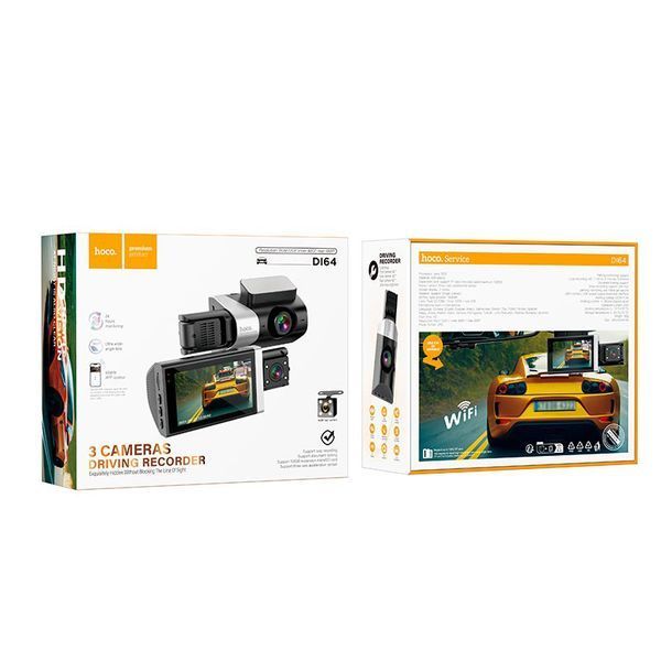 Видеорегистратор Hoco Triumph Three-Screen Simultaneous Display DI64 3" 720P/480P/480P WiFi Black 123447 фото
