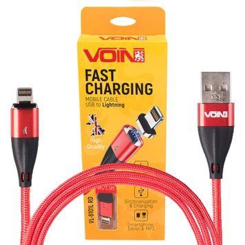 Кабель Voin 6101L RD USB - Lightning 3А 1м магнитный Red (быстрая зарядка, передача данных) (VL-6101L RD) 108628 фото