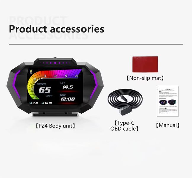 Автомобільний цифровий смарт-датчик P24 Display Speedometer HUD OBD2 + GPS 124539 фото