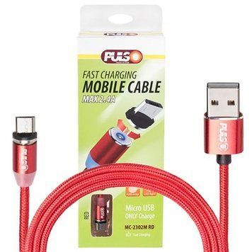 Кабель Pulso 2302M LED Blue USB - MicroUSB 2,4A 2м магнитный Red (MC-2302M RD) 106593 фото