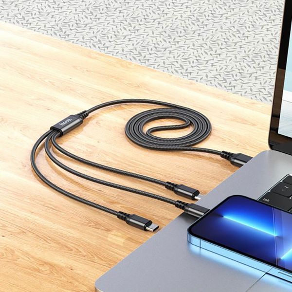 Кабель HOCO X76 USB - 3in1 Lightning/Type-C/MicroUSB Super charging cable 1m 2A 105369 фото