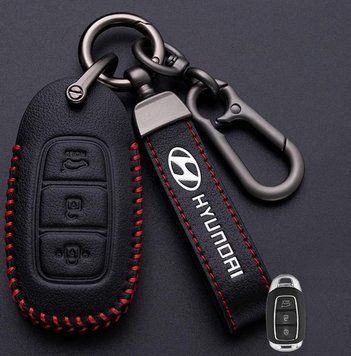 Кожаный чехол для ключа Hyundai 3 кнопки V.4 + брелок с логотипом авто 108881 фото
