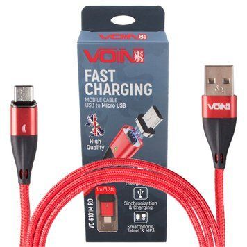 Кабель Voin 6101M RD USB - Micro USB 3А 1м магнитный Red (быстрая зарядка, передача данных) (VC-6101M RD) 108630 фото
