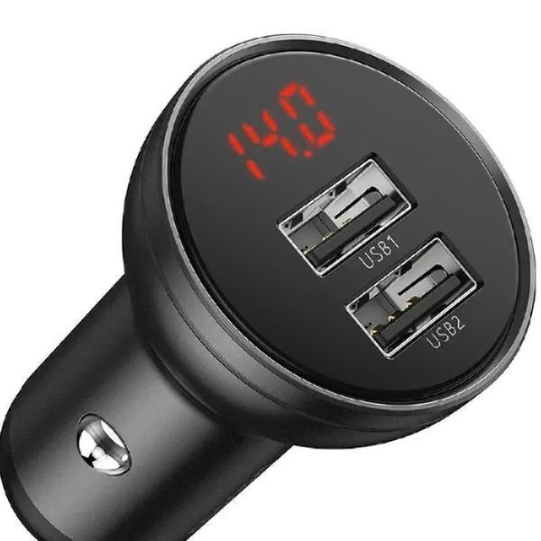 Автомобильное зарядное Baseus Digital Display Dual USB 4.8A 24W Cable 3 in 1 (TZCCBX-0G) Black 103752 фото