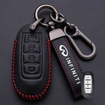 Кожаный чехол для ключа Infinity New 4 кнопки + брелок с логотипом авто 108885 фото