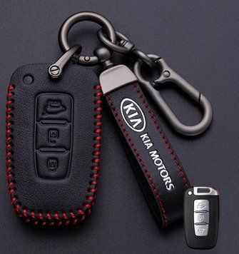 Кожаный чехол для ключа Kia 3 кнопки V.3 + брелок с логотипом авто 108889 фото