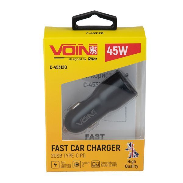 Автомобільний зарядний пристрій Voin C-45312Q 45W, 2PD 45W, 12/24V 120258 фото