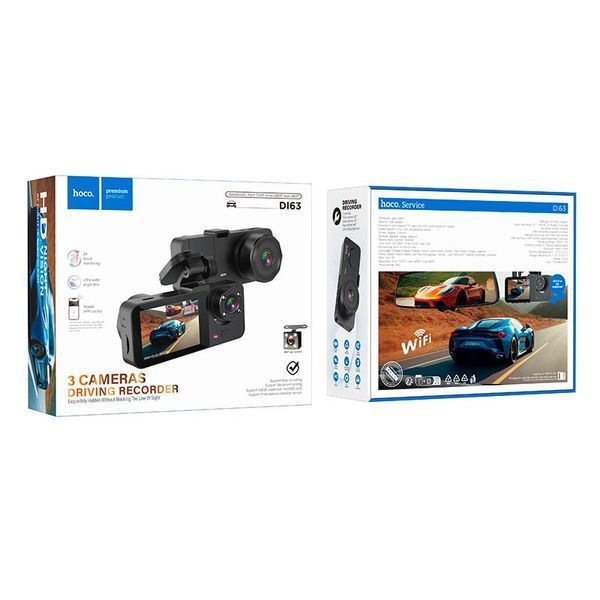 Видеорегистратор Hoco Universe Three-Screen Simultaneous Display DI63 2" 720P/480P/480P WiFi Black 123448 фото