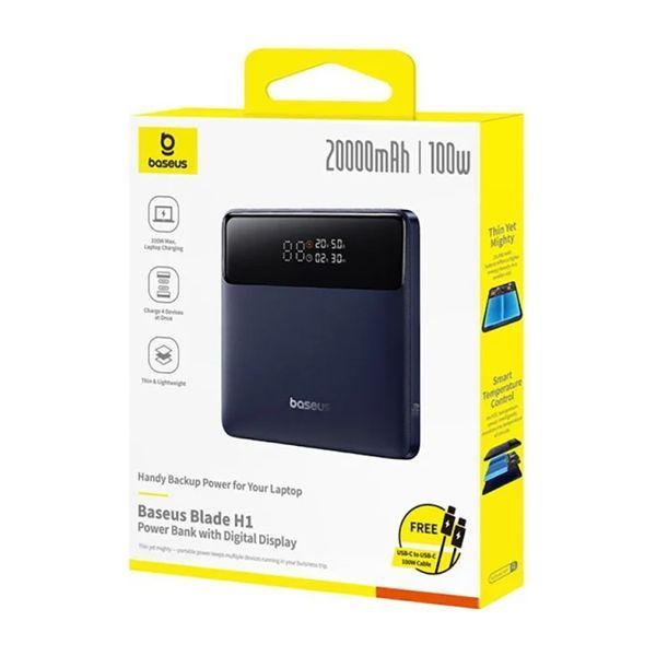 Повербанк Baseus Blade H1 Digital Display 20000mAh 2USB 2Type-C, PD-QC3.0, 100W + Type-C Cable Blaсk 124047 фото