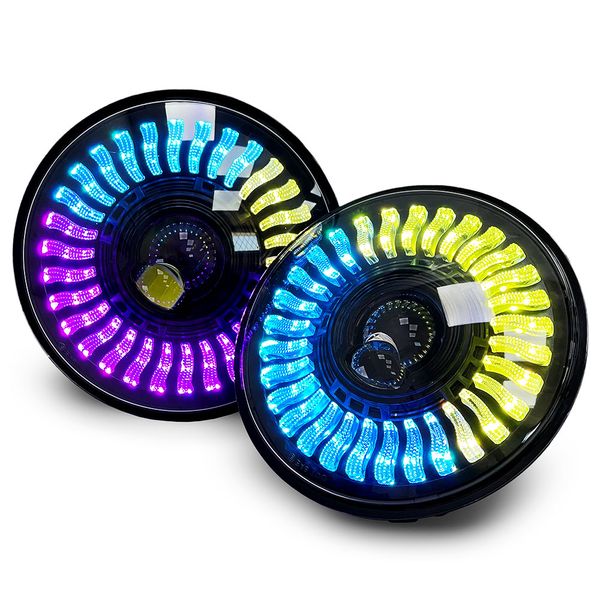 Светодиодные фары 7 дюймов Лидер C 210-RGB 80W 12-24V W-Y с динамическими габаритами RGB + поворотами (2 шт.) 109722 фото